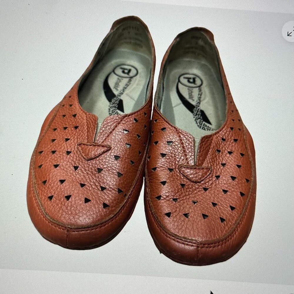 Propet Ortholite Walking‎ Shoes Womens 7W Orange Leather Comfort Slip-On